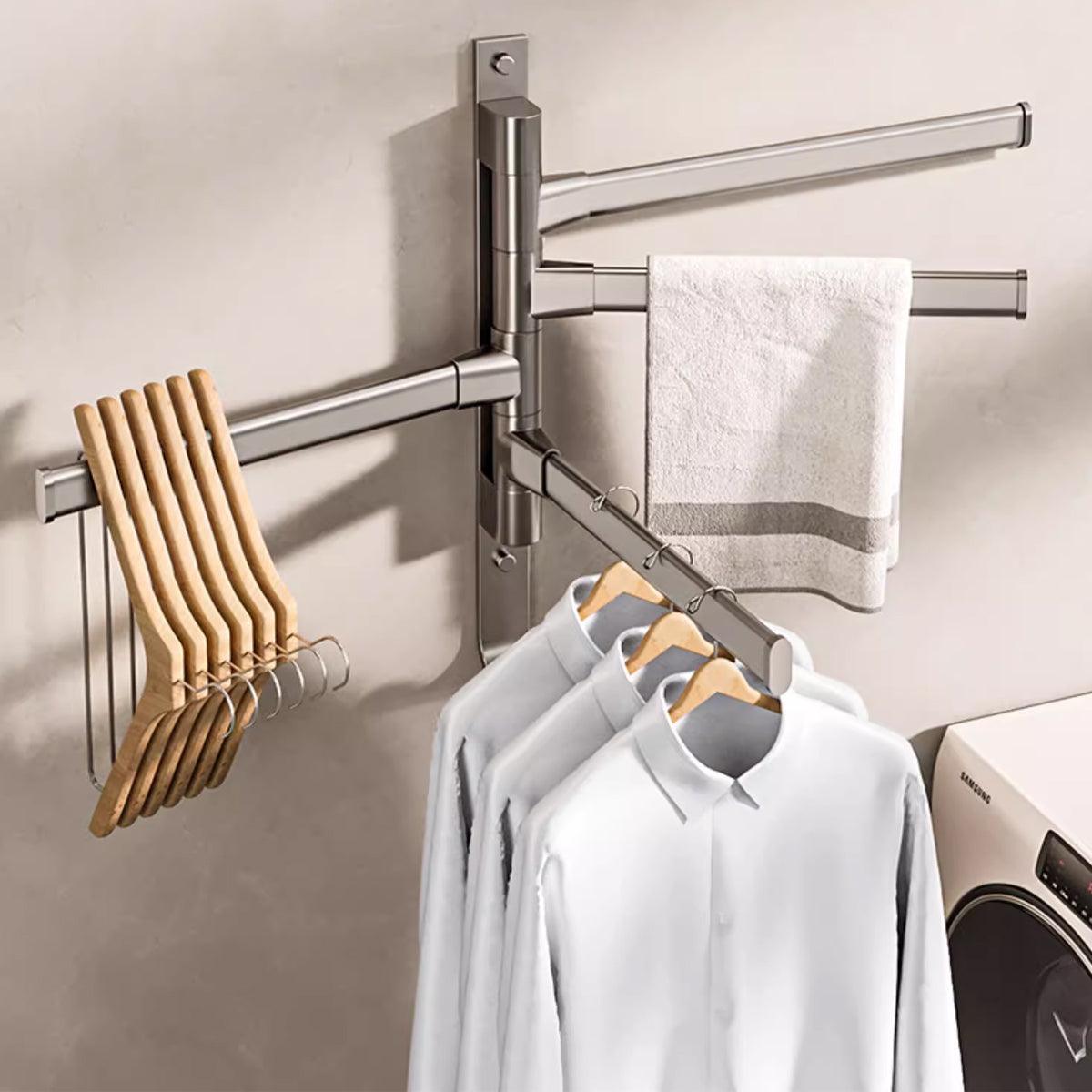 Rotating Towel Rack Wall Mounted Bathroom Shelf Multi Rod Swivel Towel Holder V528-TOWEL-RACK-GREY-415796