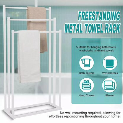 3 Tier Metal Towel Rack Freestanding 3 Bars Drying Shelf Holder Stand Organizer V528-TOWEL-RACK-WHITE-526635