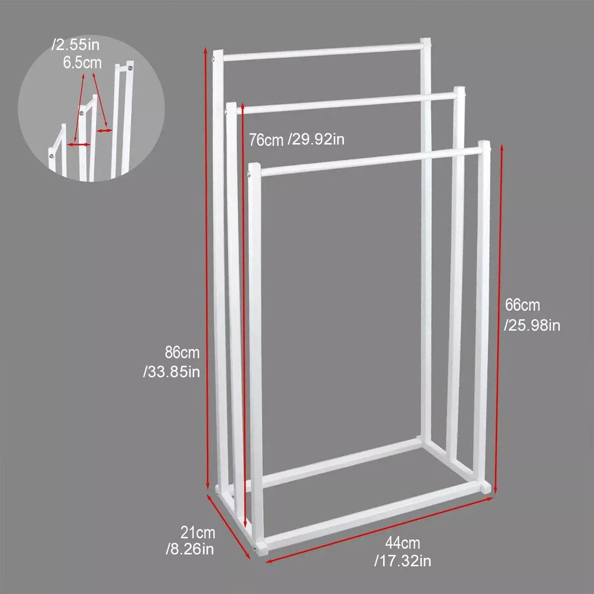 3 Tier Metal Towel Rack Freestanding 3 Bars Drying Shelf Holder Stand Organizer V528-TOWEL-RACK-WHITE-526635