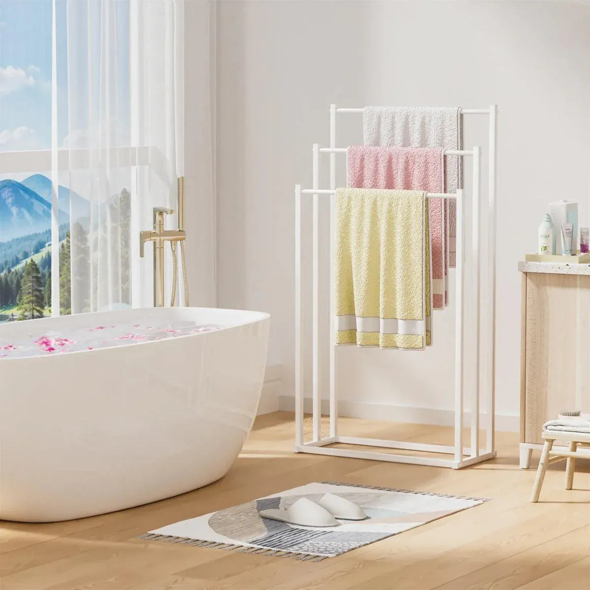 3 Tier Metal Towel Rack Freestanding 3 Bars Drying Shelf Holder Stand Organizer V528-TOWEL-RACK-WHITE-526635