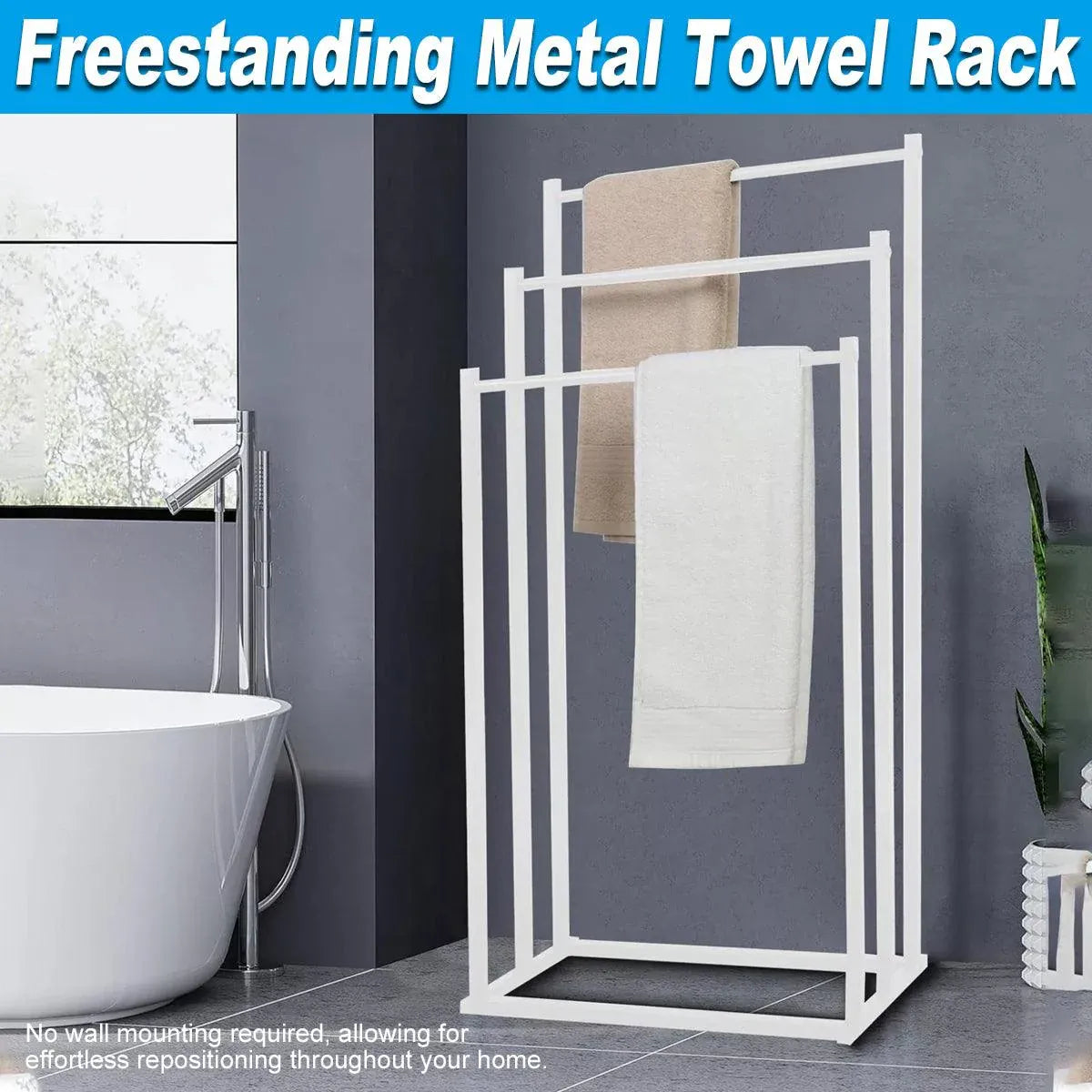 3 Tier Metal Towel Rack Freestanding 3 Bars Drying Shelf Holder Stand Organizer V528-TOWEL-RACK-WHITE-526635