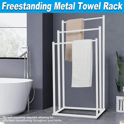 3 Tier Metal Towel Rack Freestanding 3 Bars Drying Shelf Holder Stand Organizer V528-TOWEL-RACK-WHITE-526635