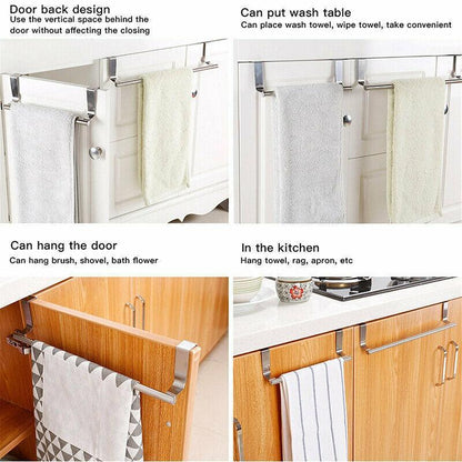 Stainless Steel Over Door Towel Rack Cupboard Hanging Rail for Kitchen Bathroom - 23.7CM