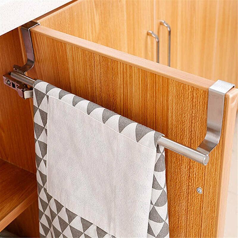 Stainless Steel Over Door Towel Rack Cupboard Hanging Rail for Kitchen Bathroom - 23.7CM