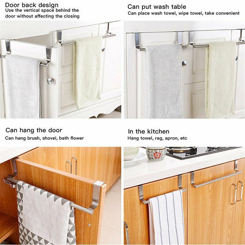 Stainless Steel Over Door Towel Rack Cupboard Hanging Rail for Kitchen Bathroom - 36CM V528-TOWELRACK-36CM-185334