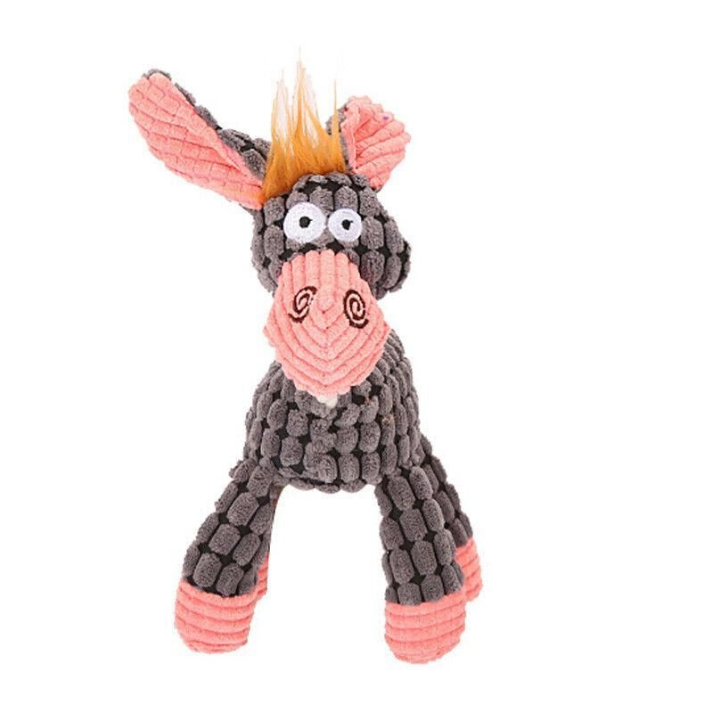 Squeaky Dog Toy Plush Chew Rope Pet Puppy Toys with Squeaker Crinkle for Teething - Grey Donkey V528-TOY-GREYHORSE-13051