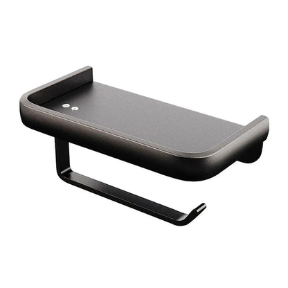 Wall Mounted Aluminum Toilet Paper Holder Non-perforated Tissue Cell Phone Shelf - Black V528-TP-HOLDER-BLACK-910319