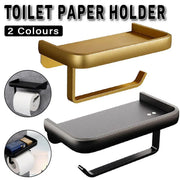 Wall Mounted Aluminum Toilet Paper Holder Non-perforated Tissue Cell Phone Shelf - Black V528-TP-HOLDER-BLACK-910319