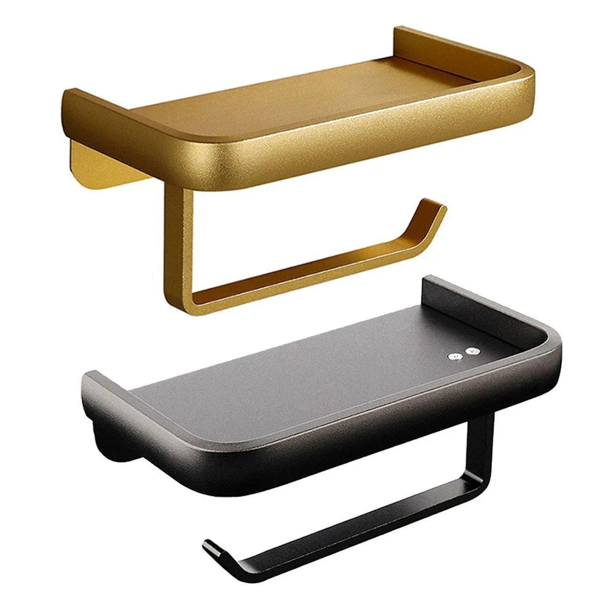 Wall Mounted Aluminum Toilet Paper Holder Non-perforated Tissue Cell Phone Shelf - Black V528-TP-HOLDER-BLACK-910319