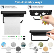 Wall Mounted Aluminum Toilet Paper Holder Non-perforated Tissue Cell Phone Shelf - Black V528-TP-HOLDER-BLACK-910319