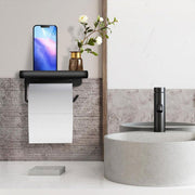 Wall Mounted Aluminum Toilet Paper Holder Non-perforated Tissue Cell Phone Shelf - Black V528-TP-HOLDER-BLACK-910319