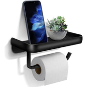 Wall Mounted Aluminum Toilet Paper Holder Non-perforated Tissue Cell Phone Shelf - Black V528-TP-HOLDER-BLACK-910319