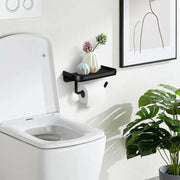 Wall Mounted Aluminum Toilet Paper Holder Non-perforated Tissue Cell Phone Shelf - Black V528-TP-HOLDER-BLACK-910319