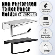 304 Stainless Steel Toilet Paper Holder Non-perforated Roll with Phone Rack - Black V528-TP-HOLDER-BLACK-K7-850105