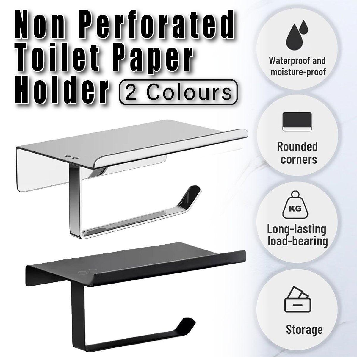 304 Stainless Steel Toilet Paper Holder Non-perforated Roll with Phone Rack - Black V528-TP-HOLDER-BLACK-K7-850105