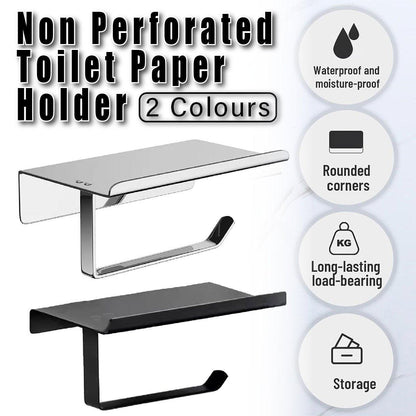 304 Stainless Steel Toilet Paper Holder Non-perforated Roll with Phone Rack - Black V528-TP-HOLDER-BLACK-K7-850105