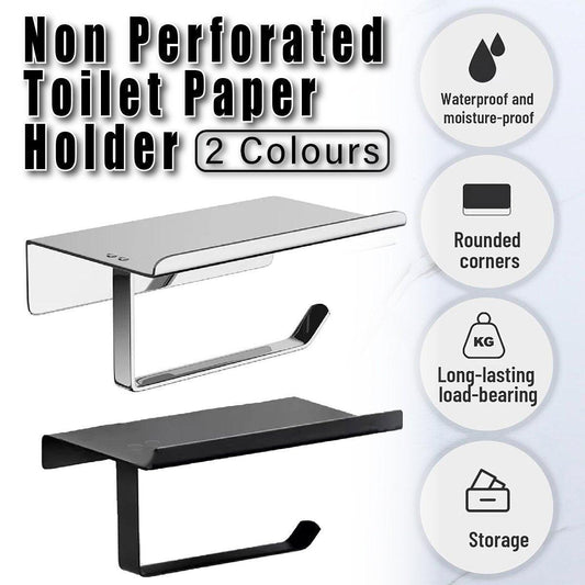 304 Stainless Steel Toilet Paper Holder Non-perforated Roll with Phone Rack - Black V528-TP-HOLDER-BLACK-K7-850105