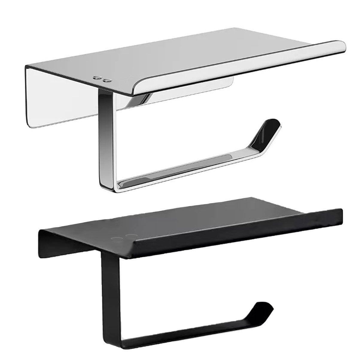 304 Stainless Steel Toilet Paper Holder Non-perforated Roll with Phone Rack - Black V528-TP-HOLDER-BLACK-K7-850105