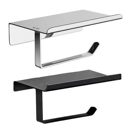 304 Stainless Steel Toilet Paper Holder Non-perforated Roll with Phone Rack - Black V528-TP-HOLDER-BLACK-K7-850105