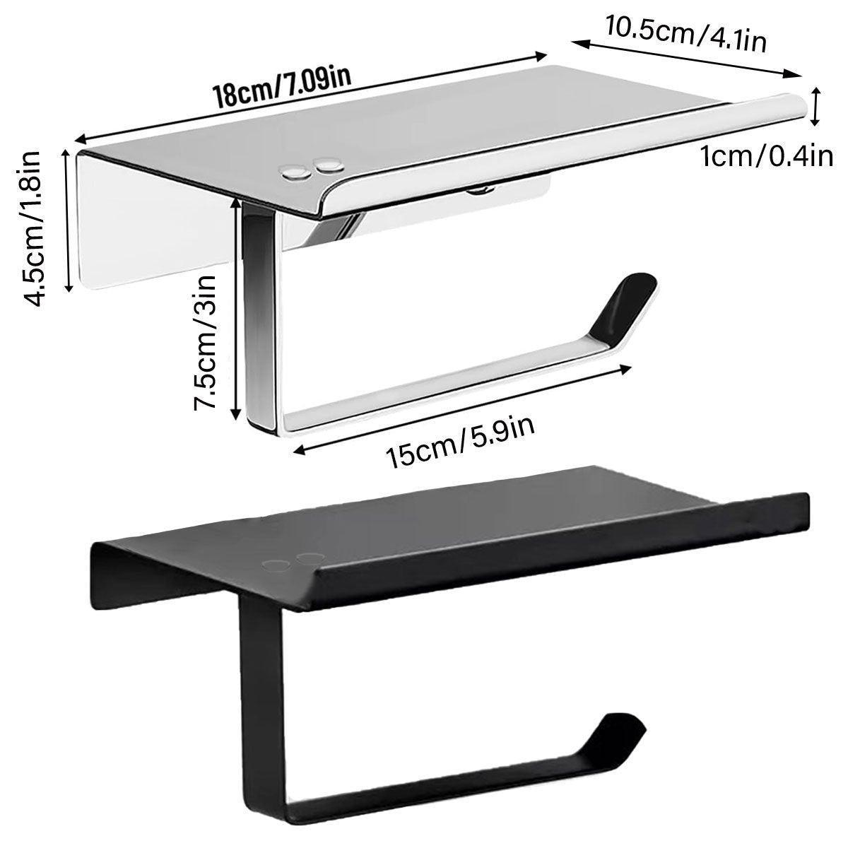 304 Stainless Steel Toilet Paper Holder Non-perforated Roll with Phone Rack - Black V528-TP-HOLDER-BLACK-K7-850105