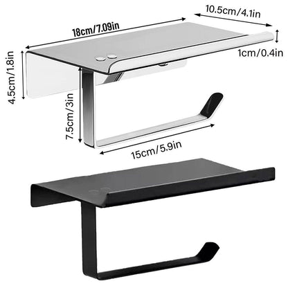 304 Stainless Steel Toilet Paper Holder Non-perforated Roll with Phone Rack - Black V528-TP-HOLDER-BLACK-K7-850105