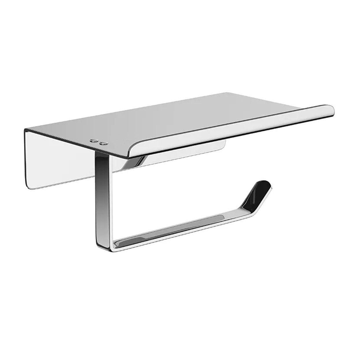 304 Stainless Steel Toilet Paper Holder Non-perforated Roll with Phone Rack - Black V528-TP-HOLDER-BLACK-K7-850105