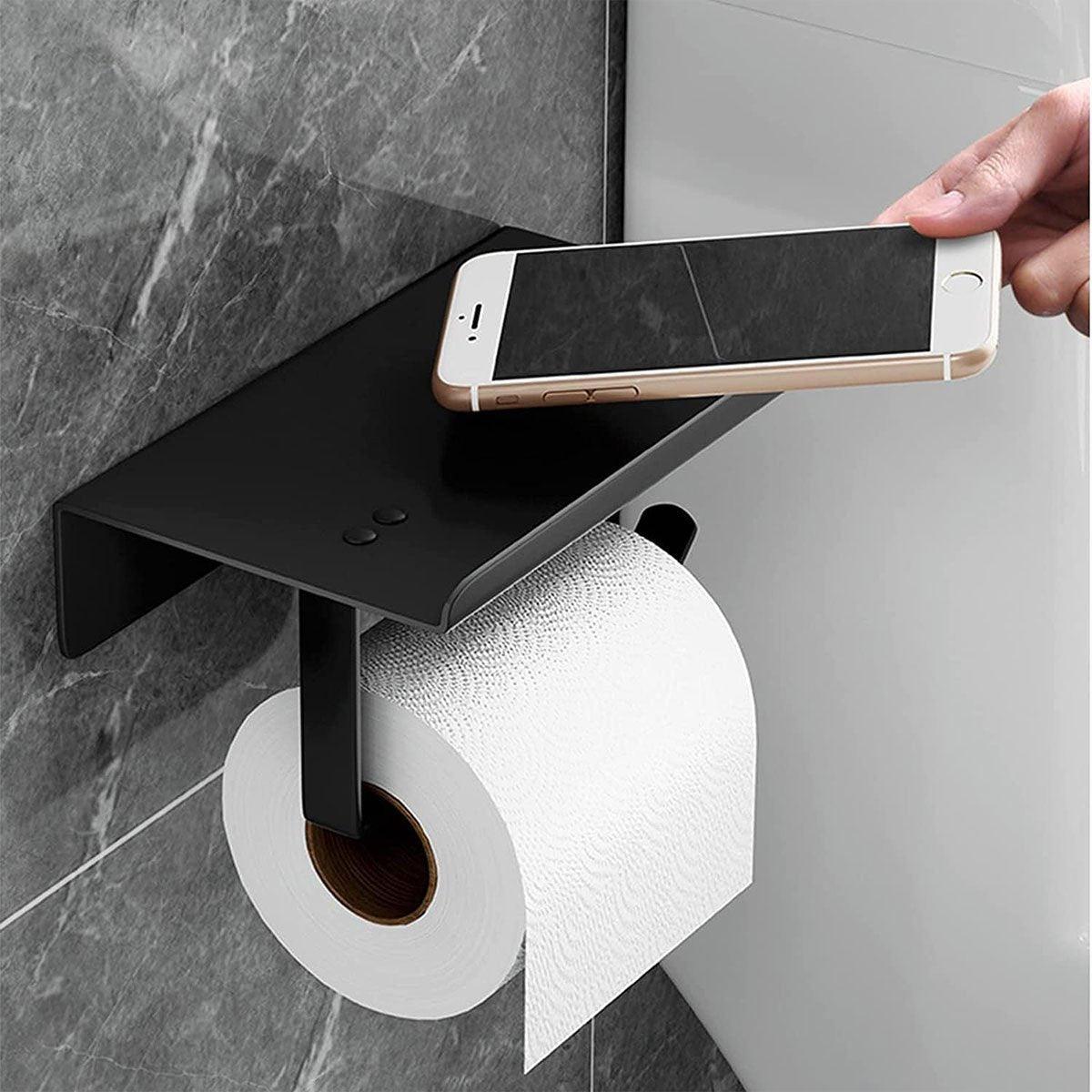 304 Stainless Steel Toilet Paper Holder Non-perforated Roll with Phone Rack - Silver V528-TP-HOLDER-BRIGHT-K7-176264