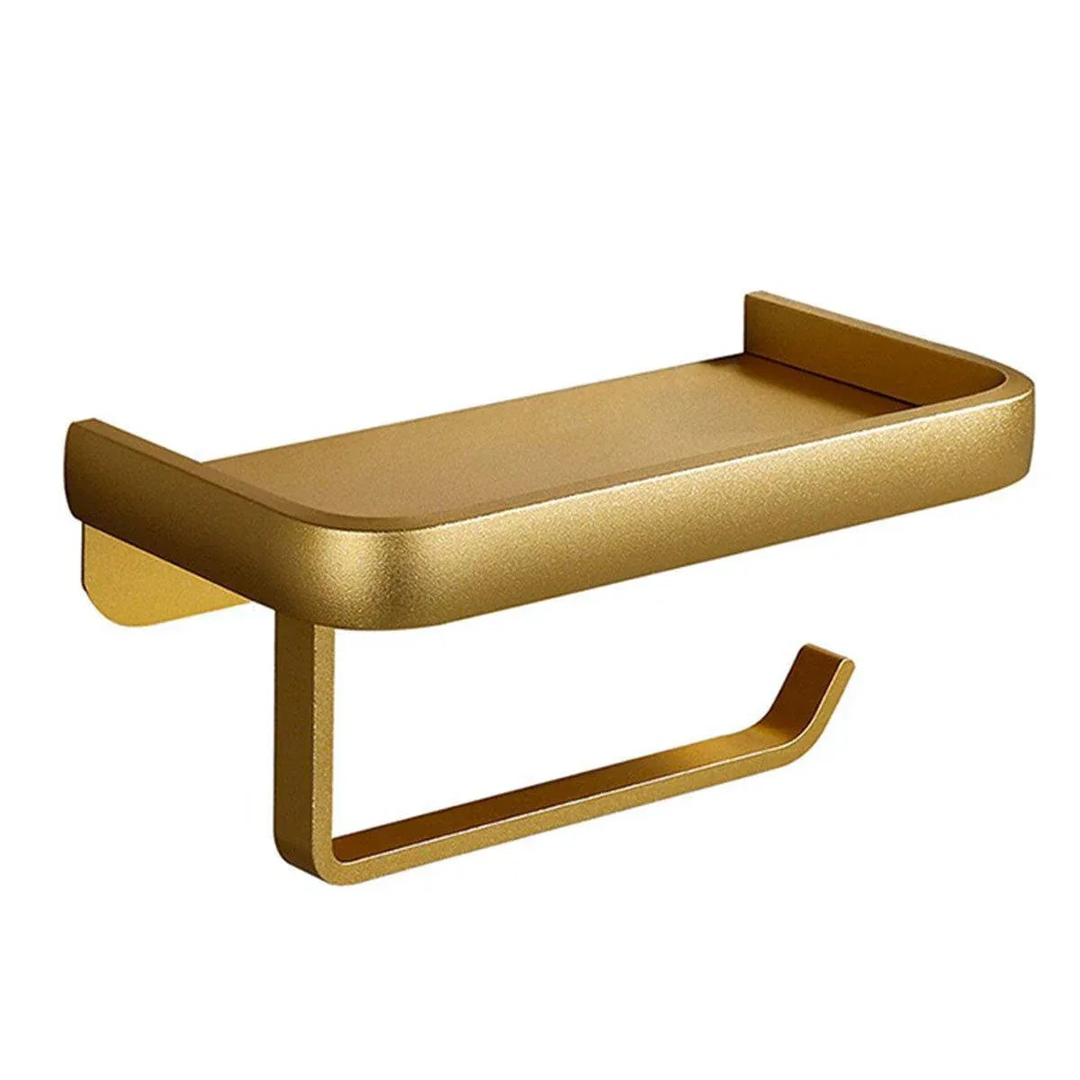 Wall Mounted Aluminum Toilet Paper Holder Non-perforated Tissue Cell Phone Shelf - Golden V528-TP-HOLDER-GOLDEN-725838