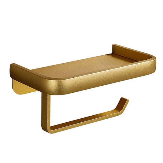 Wall Mounted Aluminum Toilet Paper Holder Non-perforated Tissue Cell Phone Shelf - Golden V528-TP-HOLDER-GOLDEN-725838
