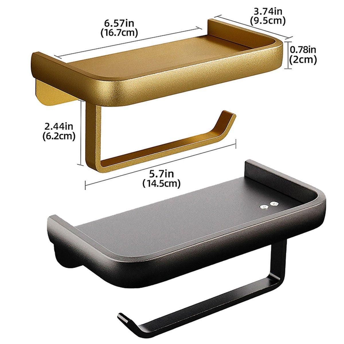 Wall Mounted Aluminum Toilet Paper Holder Non-perforated Tissue Cell Phone Shelf - Golden V528-TP-HOLDER-GOLDEN-725838