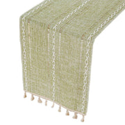 Solid Colour Woven Hollow Fringe Table Runner Home Dining Tablecloth Decoration - 33x183cm-Green V528-TR-GREEN-33-183-730865