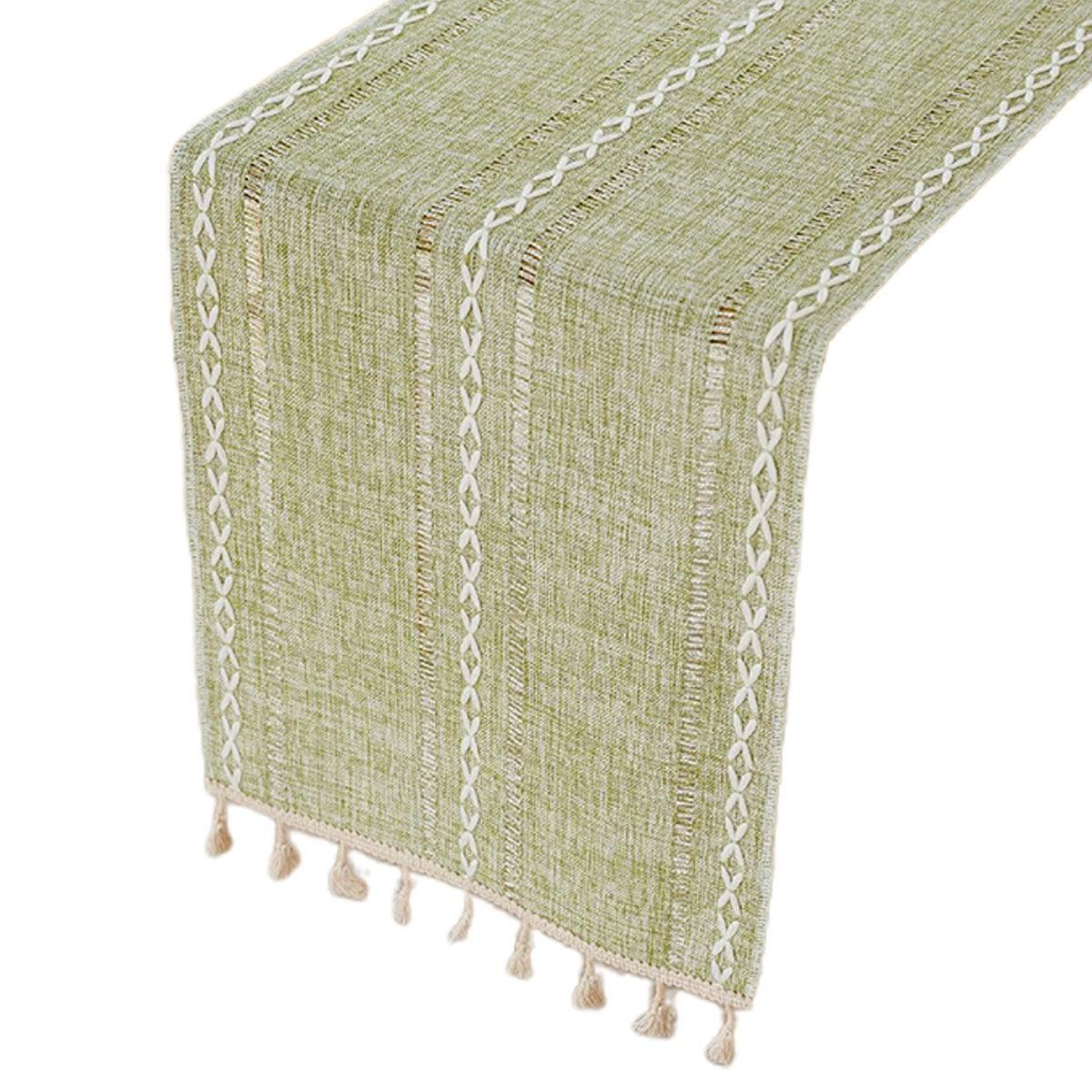 Solid Colour Woven Hollow Fringe Table Runner Home Dining Tablecloth Decoration - 33x183cm-Green V528-TR-GREEN-33-183-730865