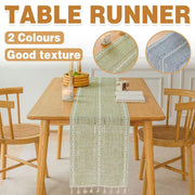 Solid Colour Woven Hollow Fringe Table Runner Home Dining Tablecloth Decoration - 33x183cm-Green V528-TR-GREEN-33-183-730865