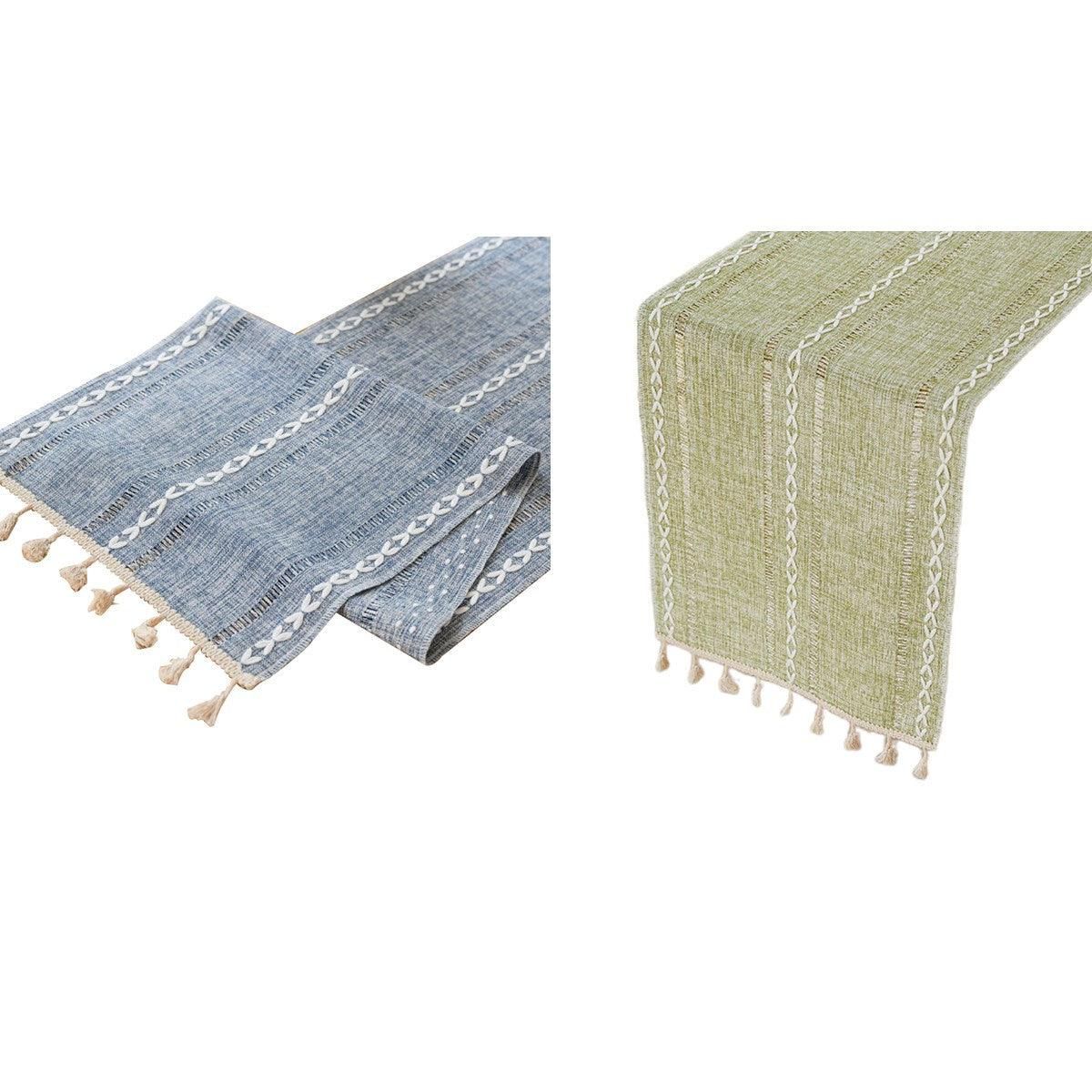 Solid Colour Woven Hollow Fringe Table Runner Home Dining Tablecloth Decoration - 33x183cm-Green V528-TR-GREEN-33-183-730865