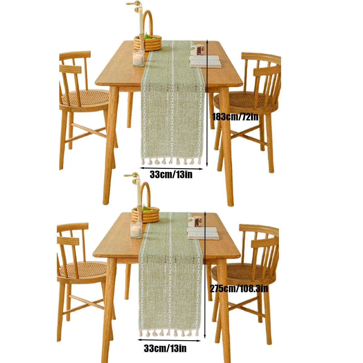 Solid Colour Woven Hollow Fringe Table Runner Home Dining Tablecloth Decoration - 33x183cm-Green V528-TR-GREEN-33-183-730865