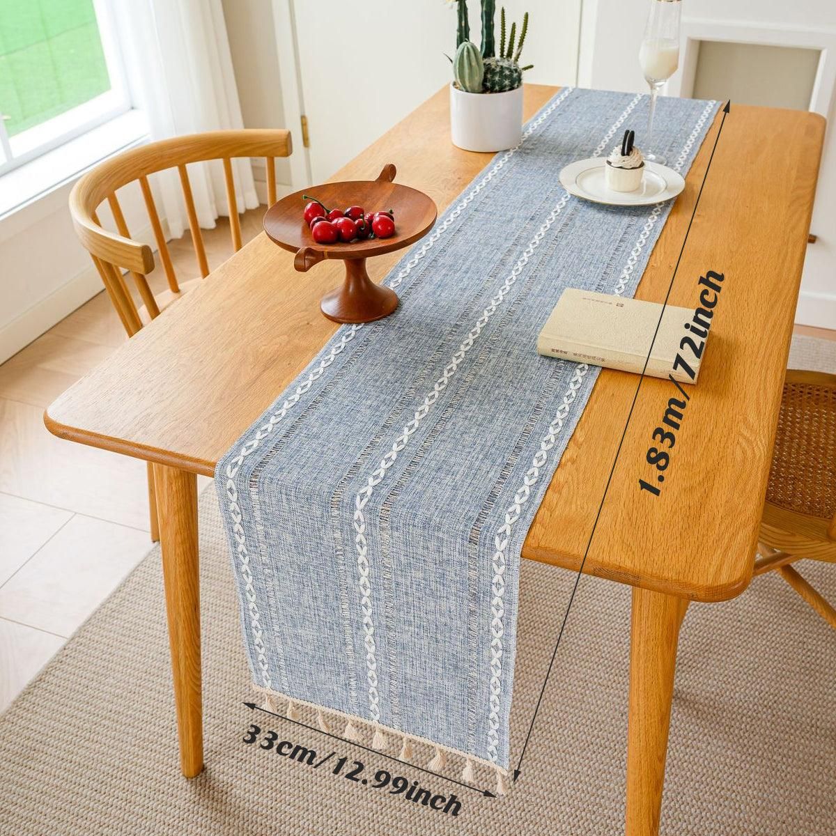 Solid Colour Woven Hollow Fringe Table Runner Home Dining Tablecloth Decoration - 33x183cm-Green V528-TR-GREEN-33-183-730865