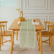 Solid Colour Woven Hollow Fringe Table Runner Home Dining Tablecloth Decoration - 33x183cm-Green V528-TR-GREEN-33-183-730865