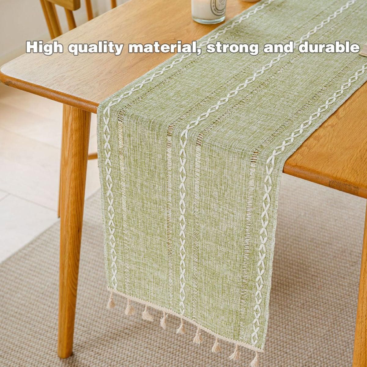 Solid Colour Woven Hollow Fringe Table Runner Home Dining Tablecloth Decoration - 33x183cm-Green V528-TR-GREEN-33-183-730865