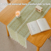Solid Colour Woven Hollow Fringe Table Runner Home Dining Tablecloth Decoration - 33x183cm-Green V528-TR-GREEN-33-183-730865