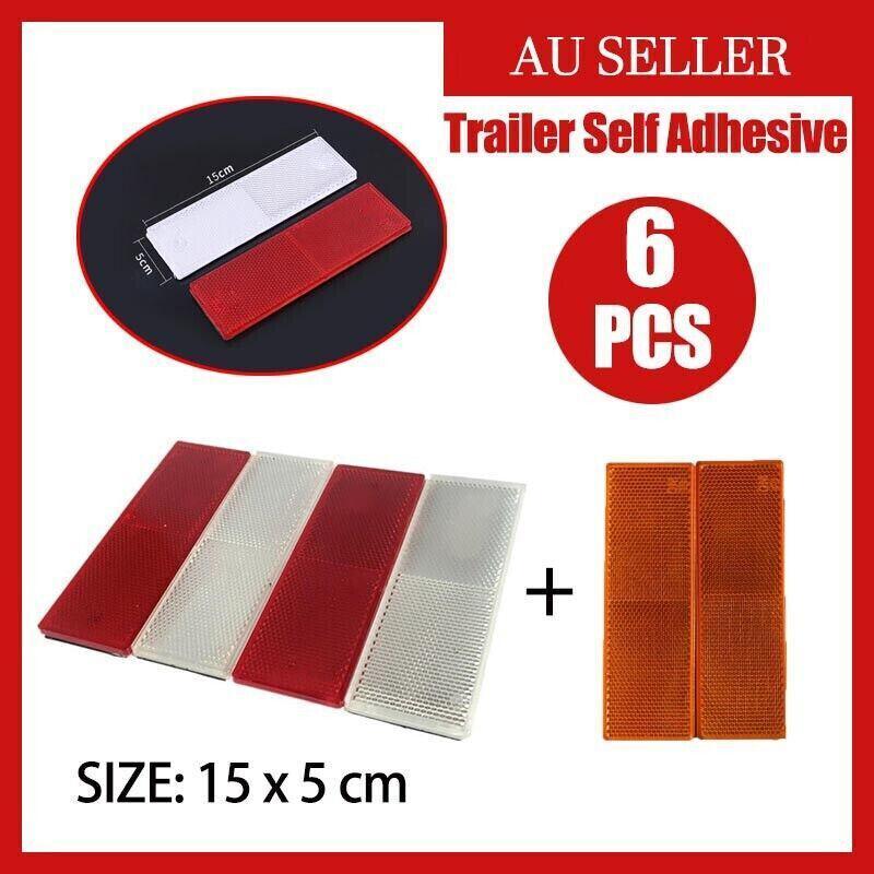 6 X Red Amber White Trailer Reflectors 15 X 5 Cm Self Adhesive Reflector Caravan V528-TRAILERREFLECTORS-6PCS-566164