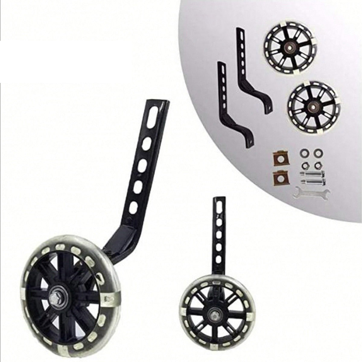 12-20 Inch Bike Training Wheels Flashing PVC Silent Stabilizer Auxiliary Support - Black V528-TRAINING-WHEELS-BLACK-342970