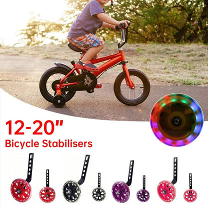 12-20 Inch Bike Training Wheels Flashing PVC Silent Stabilizer Auxiliary Support - Red V528-TRAINING-WHEELS-RED-856596