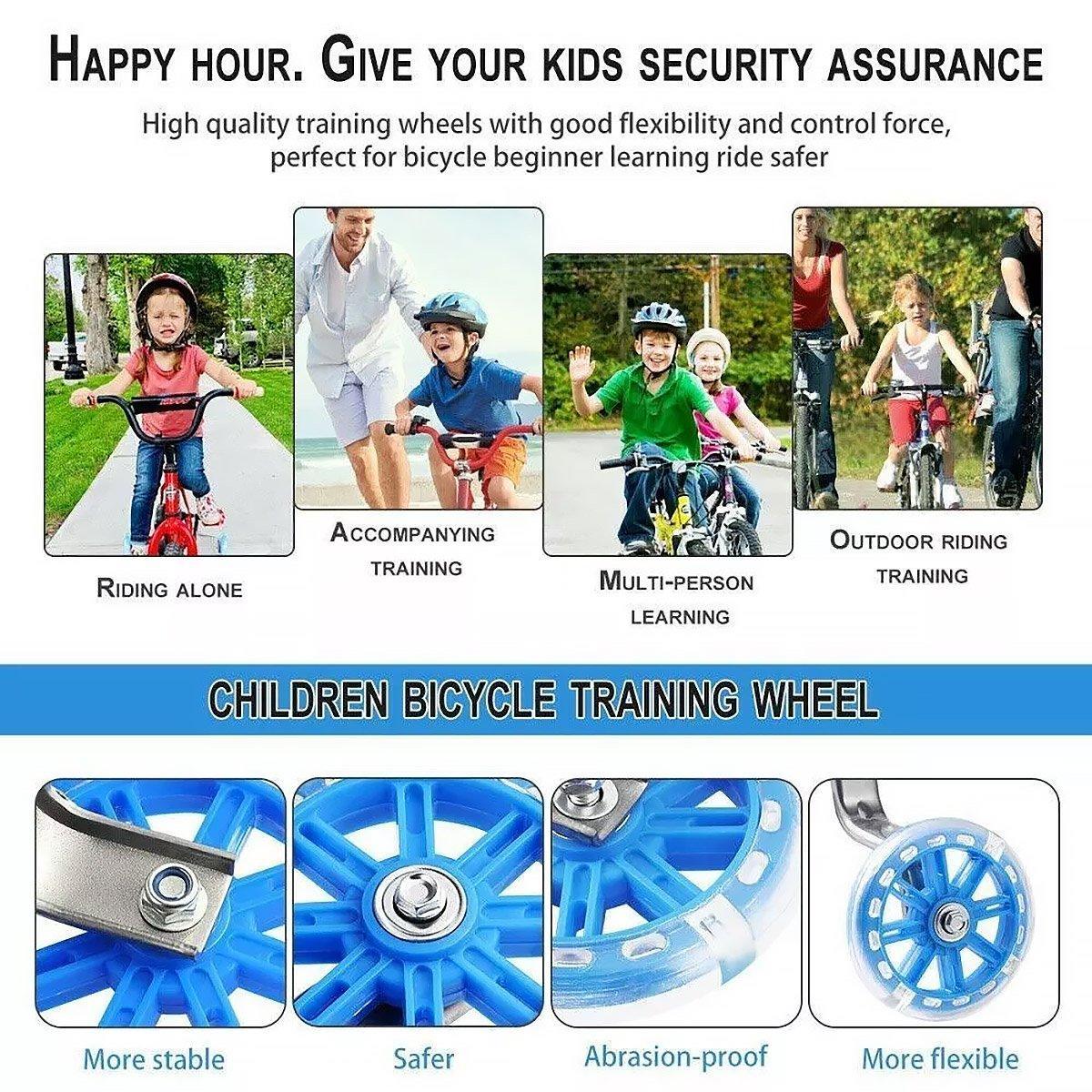 12-20 Inch Bike Training Wheels Flashing PVC Silent Stabilizer Auxiliary Support - Red V528-TRAINING-WHEELS-RED-856596