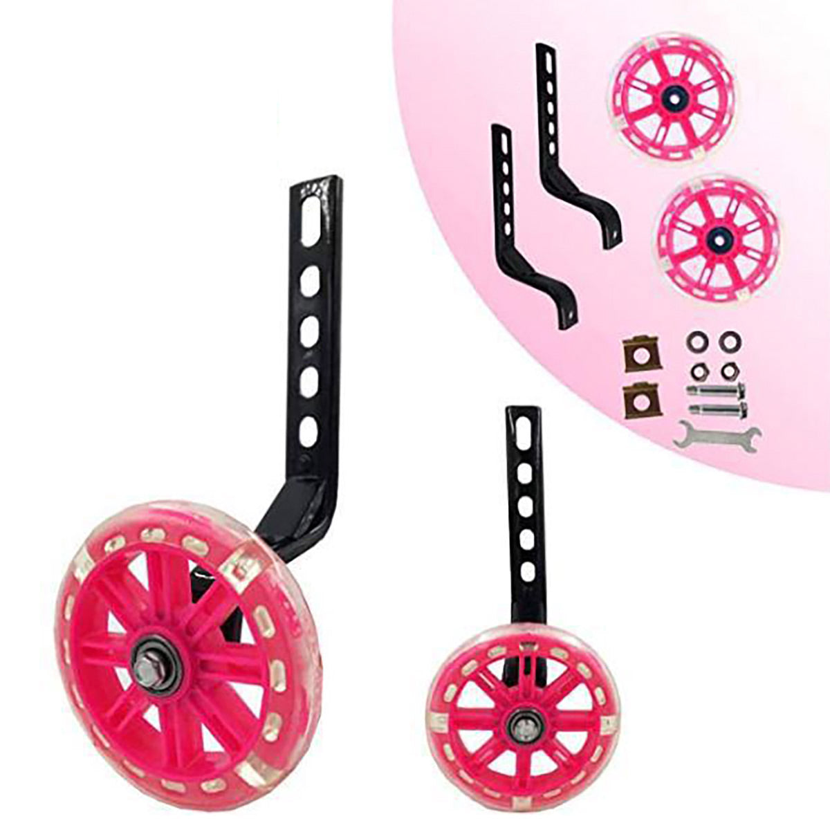 12-20 Inch Bike Training Wheels Flashing PVC Silent Stabilizer Auxiliary Support - Red V528-TRAINING-WHEELS-RED-856596