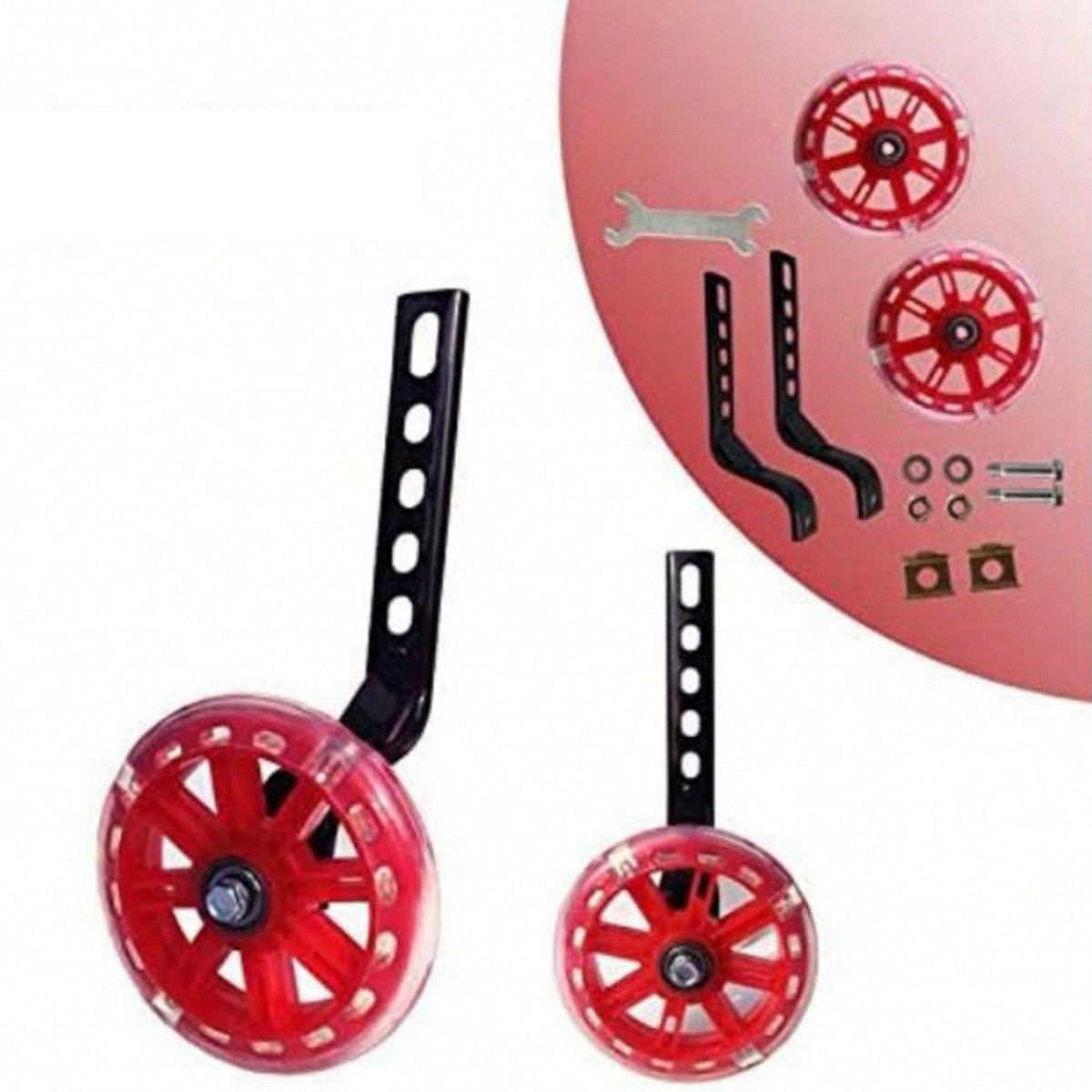 12-20 Inch Bike Training Wheels Flashing PVC Silent Stabilizer Auxiliary Support - Red V528-TRAINING-WHEELS-RED-856596