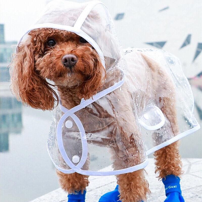 Puppy Waterproof Pet Dog Raincoat Jacket Clothes Vest Rain Coat Outdoor Hoodies White - S V528-TRANSPARENTRAINCOAT-WHITES-27074