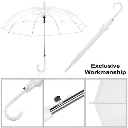 Clear Transparent Umbrella Long Handle Auto Open PVC Rain Parasol 71cm V528-TRANSPARENTUMBRELLA-465124