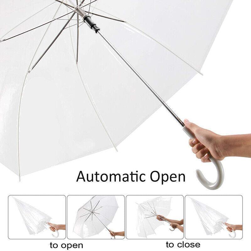 Clear Transparent Umbrella Long Handle Auto Open PVC Rain Parasol 71cm V528-TRANSPARENTUMBRELLA-465124