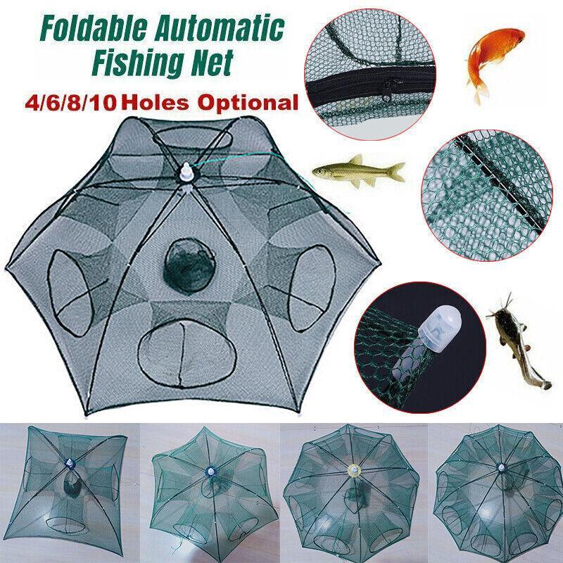 Large Fishing Net Fish Crab Yabbie Trap Minnow Crawfish Shrimp Cage Net Foldable - 10 Side 10 Holes V528-TRAPNET-10HOLE-124791