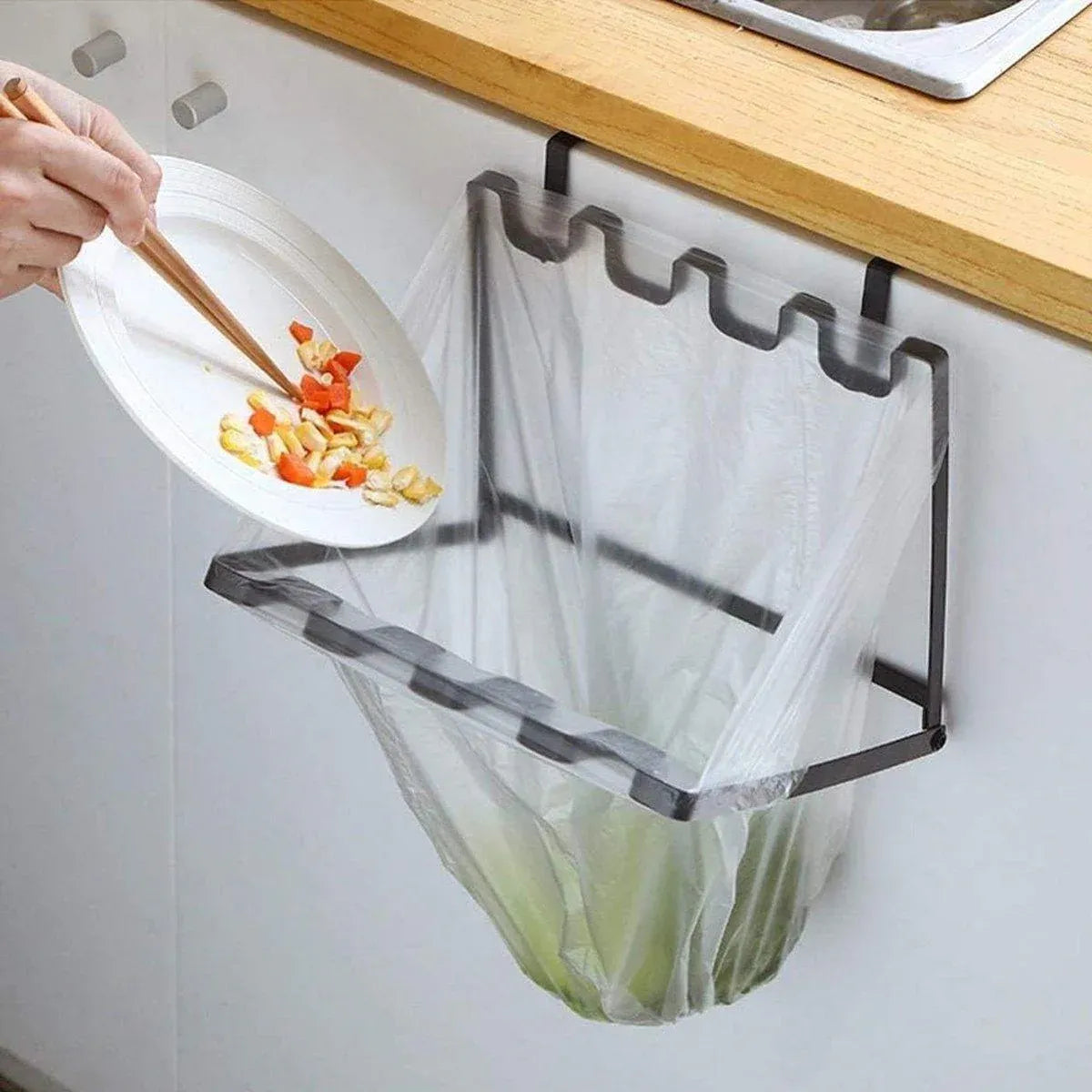Wall Hanging Garbage Bag Shelf Hook Kitchen Storage Plastic Bag Hanger Rack Trash Bin V528-TRASH-BAG-RACK-2PCS-678110